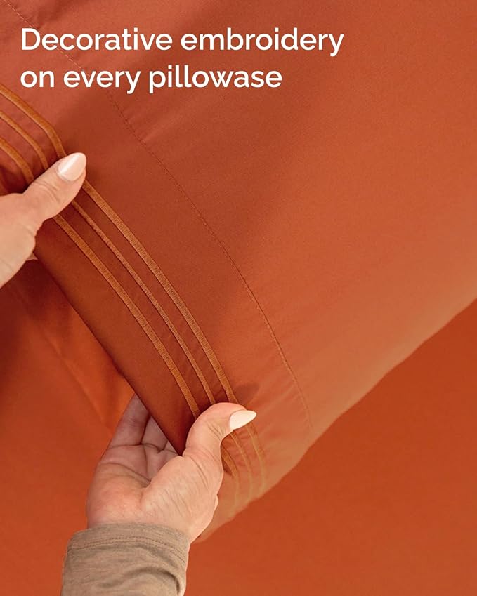 Twin XL 3 Piece Sheet Set - College Dorm Room Essentials - Terracotta | Deep Pocket Bed Sheets for Women, Men, Teens & Students, Soft, Cooling, Breathable & Wrinkle Free, Oeko-Tex Bed Sheet Set