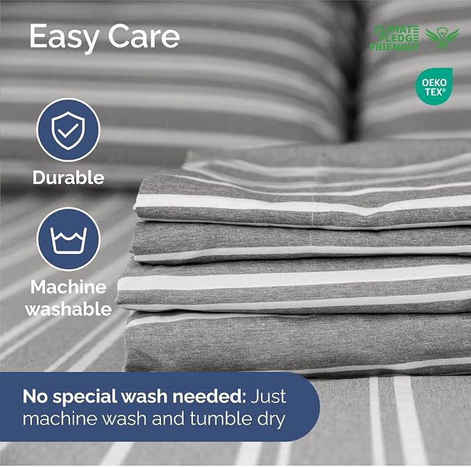 Short Queen Size 4 Piece Bed Sheet Set - RV Short Queen - Grey Stripes | Ultra-Soft, Breathable & Cooling Bed Sheets Set with Deep Pockets, Hotel Luxury Bedding for Women & Men, Wrinkle & Fade Free