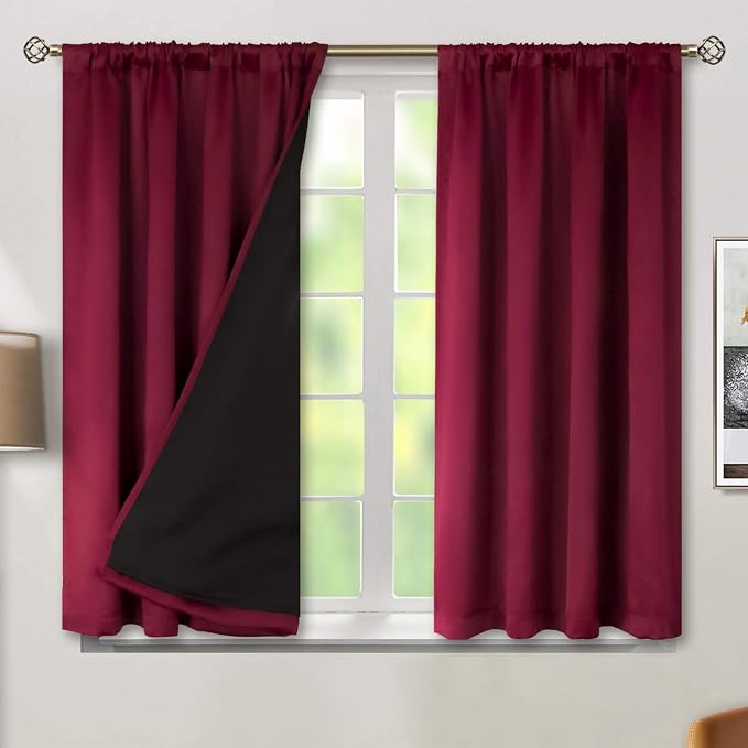 BGment Christmas Red Blackout Curtains for Bedroom 45 Inch Length 2 Panels | Thermal Insulated, Full Room Darkening Noise Reducing, Thick Rod Pocket Living Room Curtains, 42 x 45 Inch