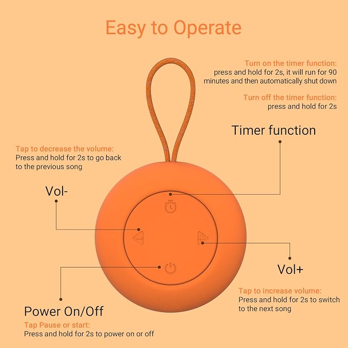 Portable Baby Sound Machine & Essentials for Babies & Kids-Orange | White Noise Machine[Timer Function][20 Soothing Sounds][15 Hours Battery Life]Travel,Registry,Gifts,Clips on Baby Stroller