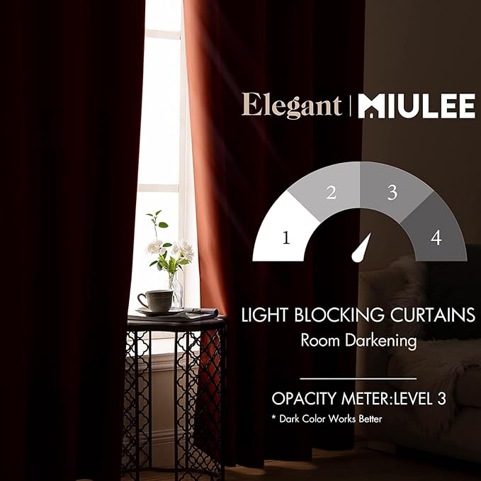 MIULEE Burnt Orange Blackout Bedroom Curtains Drapes 90 Inch Long 52"x90" | Grommet Top, Room Darkening Window Drapes, Privacy Protection, Thermal Insulated, Heat Blocking, Light Blocking
