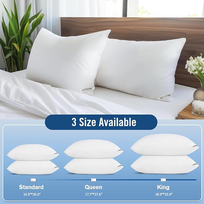 King Size Pillows 4 Pack, Soft Firm Support for Side Back Stomach Sleepers | Set of 4 king pillows with down-alternative plush fill. Breathable & supportive for back, stomach, or side sleepers.