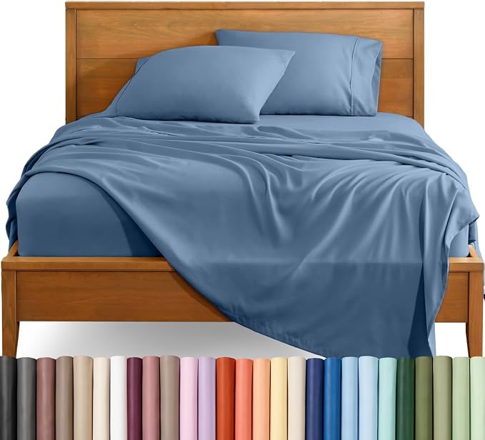Bare Home Sheet Set - 1800 Ultra-Soft (Split Head Flex King, Coronet Blue) | Deep Pockets 6 to 15 Inches, Breathable, Hypoallergenic, Hotel Luxury, Easy Fit, Soft, All-Season