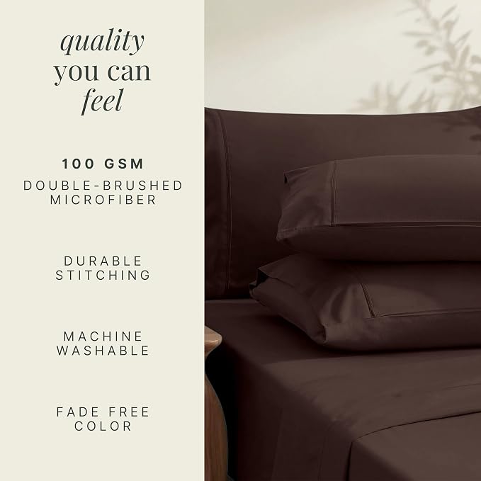 Hearth & Harbor Extra Deep Pocket Queen Sheets Sets - Fits Mattress 18-24 Inches Deep - Extra Deep Pocket Sheets - 6 Piece Queen Size - Brown