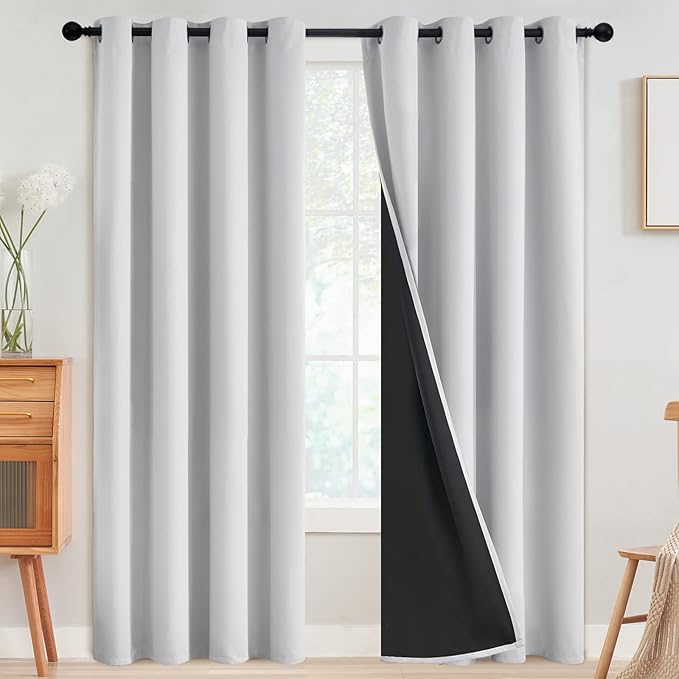 SimpleHome White 100% Blackout Curtains Room Darkening Living Room 84 Inch | Curtains for Bedroom,Thermal Insulated Grommet Window Drapes,Curtains for Living Room with Black Back,52 x 84 Inch,2 Panels