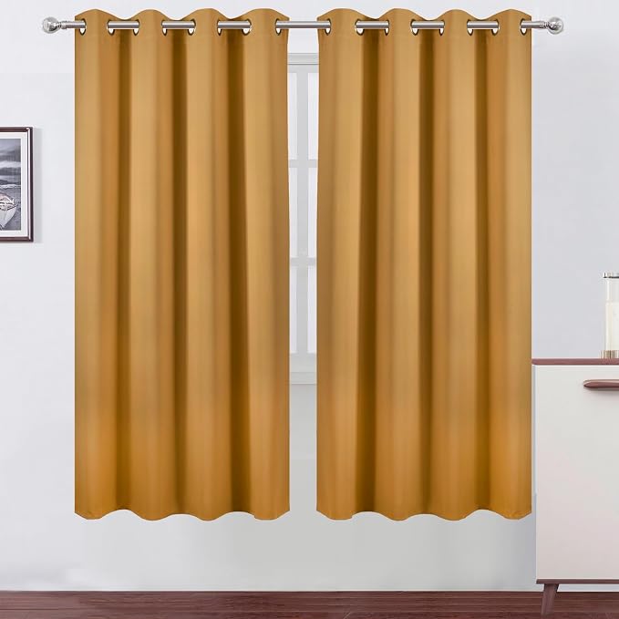 Mustard Yellow Thermal Blackout Curtains/52 x 72 Inch/Set of 2 Panels Room Darkening Curtains for Bedroom
