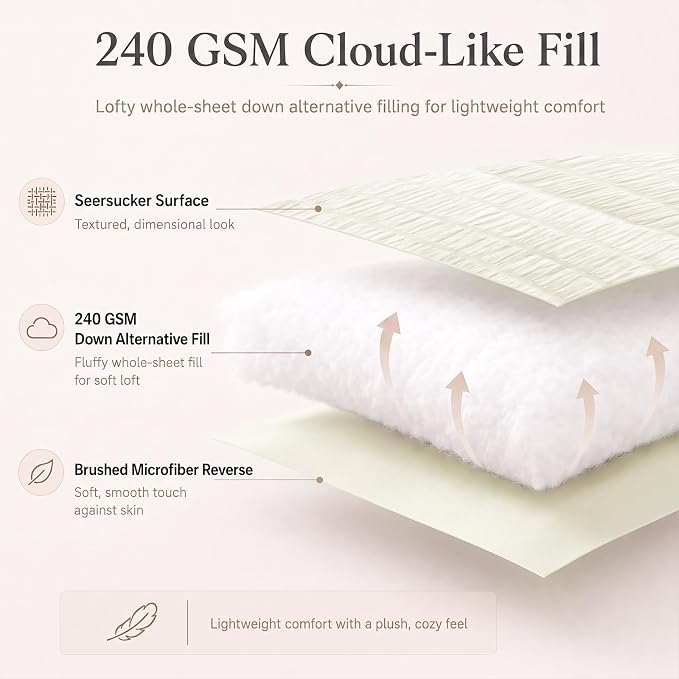 California King Comforter Set 7-Piece Ivory Seersucker Bed in a Bag | OEKO-TEX Certified, Cal King Bedding Sets with 240 GSM Down Alternative Comforter, Flat & Fitted Sheets, Pillowcases & Shams