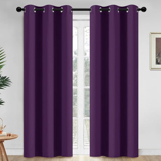 Yakamok Room Darkening Curtains 42x84 inch Length Purple-Living Room | 2 panels,grommet blackout window treatment,thermal insulated,light blocking drapes,privacy protection,bedroom dining room