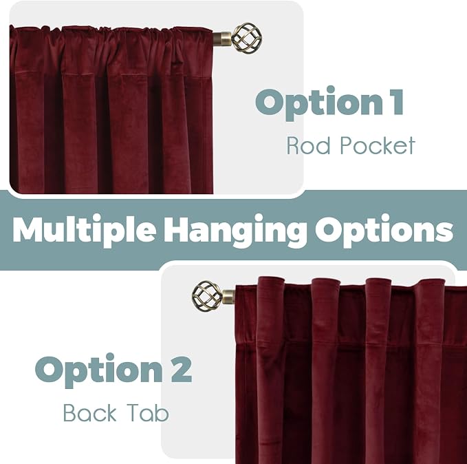 BGment Burgundy Red Velvet Blackout Curtains for Living Room, 2 Panels | Black Out Curtains 84 inch Long, Thermal Insulated, Noise Reduce, Back Tab Rod Pocket, Luxury Panels for Bedroom, 60x84 Inch