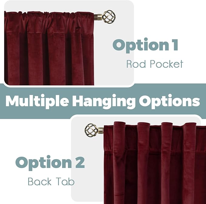 BGment Red Velvet Curtains 120 Inches Long for Bedroom, Thermal Insulated Room Darkening Curtains Drapes Window Treatment with Back Tab and Rod Pocket, Set of 2 Panels, 52 x 120 Inch | Long Curtains, Super Soft, Luxury, Thermal Insulated, Elegant, Wind...