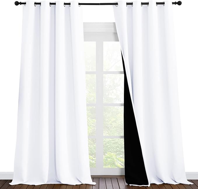 NICETOWN White Blackout Curtains for Bedroom 55" Wide x 96" Long 2 Panels | Full Shading Cold Blocking Super Heavy-Duty Black Lined Drapes for Living Room, Privacy Assured Window Treatment Home Decor