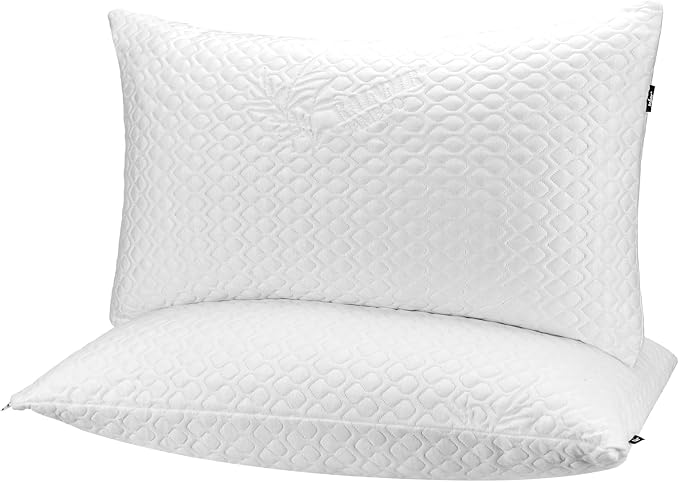 Shredded Memory Foam Pillows for Sleeping, Adjustable Pillows King Size Set of 2, Good for Side, Back Sleeper with Washable Cooling Cover (White, King 2-Pack)