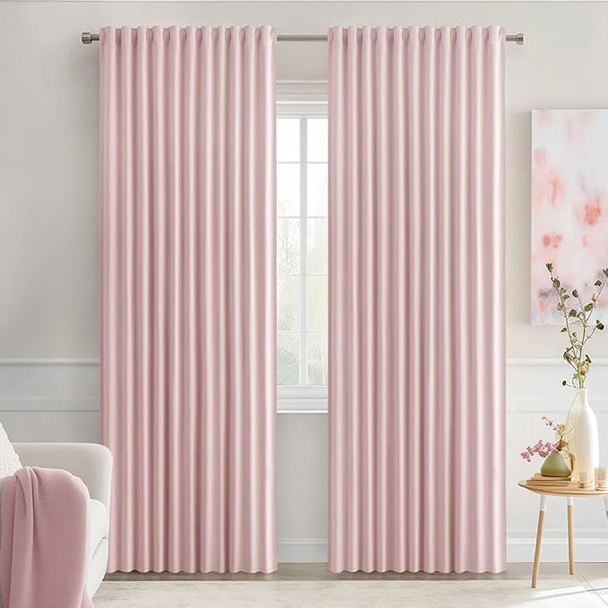 MIULEE Light Pink Back Tab Blackout Curtains 66x84 Inch Length 2 Panels Set | Rod Pocket Pinch Pleated, Thermal Insulated, Room Darkening, Light Blocking, Privacy Curtains for Living Room Bedroom