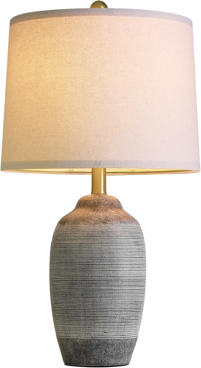 USumkky 24.5" Vintage Ceramic Table Lamp with 5FT Cord,Single Farmhouse Rustic Bedside Lamp with Natural Textured Finish, Nightstand Lamps for Living Room, Bedroom End Table Office Rustic Black & Gray