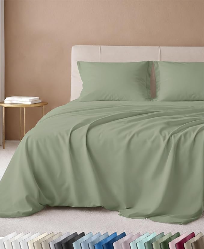 California Design Den 600 Thread Count Cotton Twin Sheets, 3 Pcs Set | 100% Cotton Sateen Backed by Good Housekeeping Seal, Soft & Smooth, All-Around Elastic, Durable, Easy Care - Laurel Green