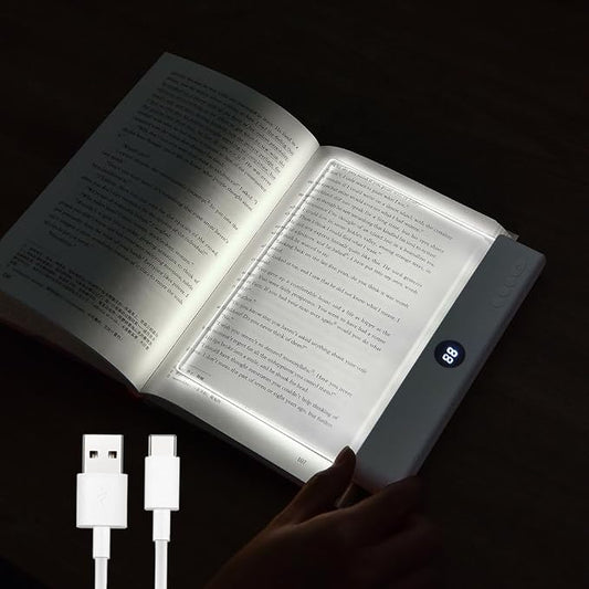 Book Light, Rechargeable Clear LED Flat Reading Light with 3 Colors & Timer, Dimmable Panel Plate Lamp Book Full Page Light for Reading in Bed at Night, Funny Gifts for Readers Kids Women Men (White)