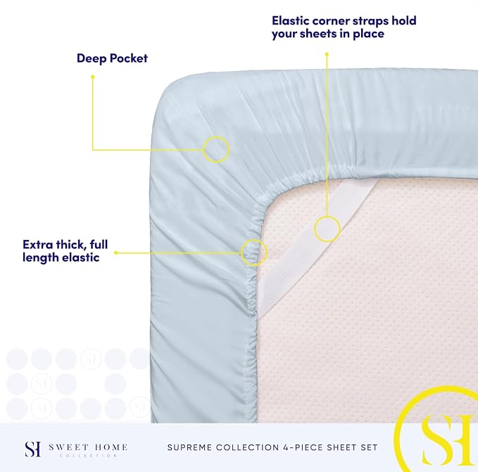 King Size Sheets - Breathable Luxury Bed Sheets with Full Elastic & Secure Corner Straps Built In - 1800 Supreme Collection Extra Soft Deep Pocket Bedding Set, Sheet Set, King, Light Blue