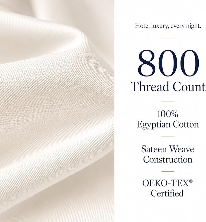 Egyptian Cotton Sheets Queen Size Bed Set, 800TC Bed Sheets - Coconut Milk | 15" Deep Pocket Hotel Luxury Queen Size Sheets Set, OEKO-TEX Certified Soft Sateen Weave, Breathable & Cooling Sheets Queen