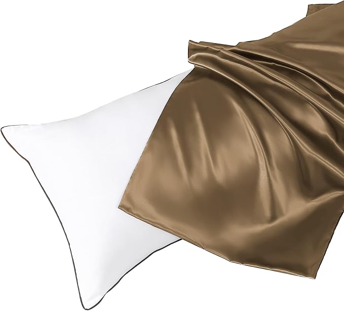 Body Pillow with Satin Pillowcase, Body Pillow for Adults, Brown | 20"x54", Removable Cover, OEKO-TEX Certified Down Alternative Filling,Washing Machine