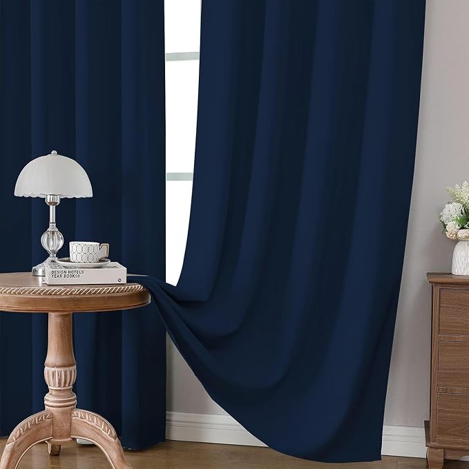 Joydeco Blackout Curtains 96 Inches Long, Thermal Insulated Black Out Curtains 2 Panels Set for Bedroom, Room Darkening Drapes for Living Room Window (W52 x L96 Inch, Navy Blue)