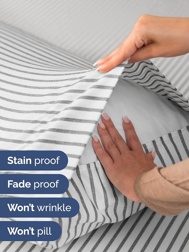 Extra Deep King Sheet Set - 6 Piece Breathable & Cooling - Grey Stripes | Hotel Luxury Bed Sheets Set, Easy & Secure Fit, Ultra-Soft, Wrinkle & Fade Free, Comfy Sheets Set with Extra Deep Pockets