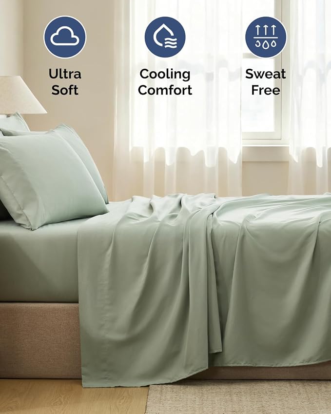 Full 6 Piece Bed Sheet Set - Soft, Breathable & Cooling Sheets - Eucalyptus | Ultra-Soft Hotel Luxury Bedding Set with 8-16 Inch Deep Pockets, 1 Flat & 1 Fitted Sheet & 4 Pillowcases, Wrinkle & Fade Free
