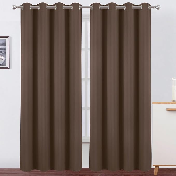Blackout Curtains 52 x 120 Inch Long Chocolate Curtains Set of 2 Panels Room Darkening Curtains for Bedroom and Living Room