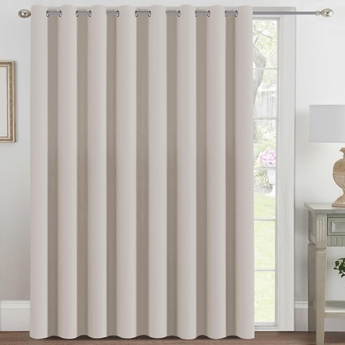 H.VERSAILTEX Blackout Patio Curtains 100 x 102 Inches for Sliding Door Extral Wide Blackout Curtain Panels Thermal Insulated Room Divider - Grommet Top, 8.5' Tall by 8.3' Wide - Natural
