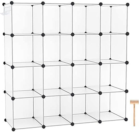 C&AHOME 16 Cube Storage Organizer Cube Shelves Units Storage Cubes, White | Plastic DIY Closet Organizer, Stackble Modular Closet Storage Shelves Ideal for Home, Bedroom, 48.4" L × 12.4" W × 48.4" H