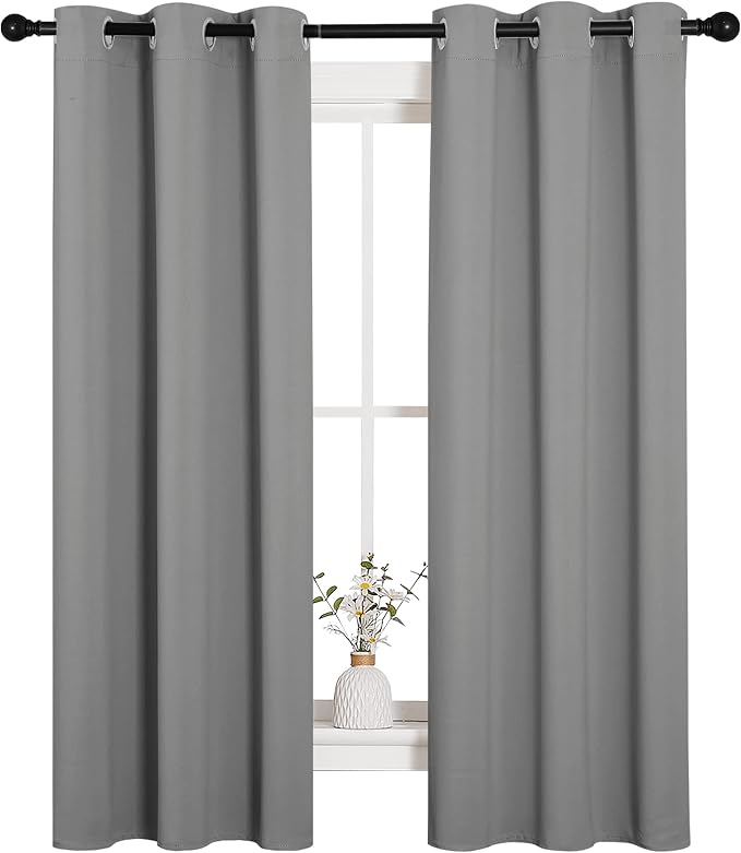 NICETOWN Silver Grey Blackout Curtain Panels, 2 Panels, W34 x L63-inch | Thermal Insulated Grommet Top Blackout Draperies and Drapes for Bedroom