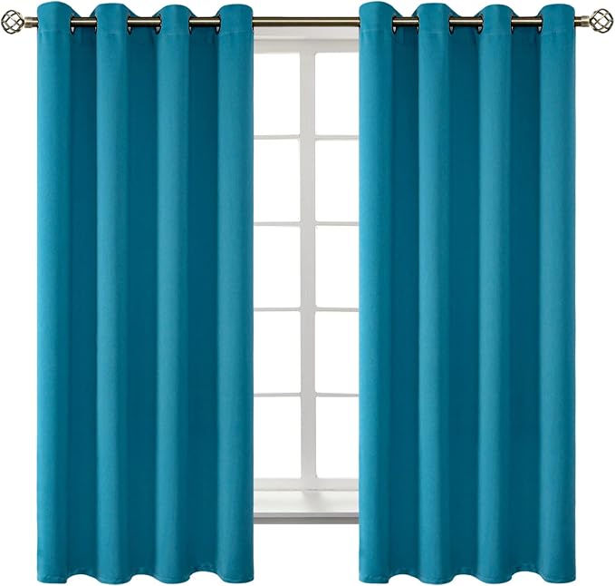 BGment Peacock Blue Blackout Curtains for Bedroom 63 Inch Long - 2 Panels | Grommet Top, Black Out, Room Darkening, Sunblock, Thermal Insulated, Window Drapes for Kids Boys Room, 52x63 Inch