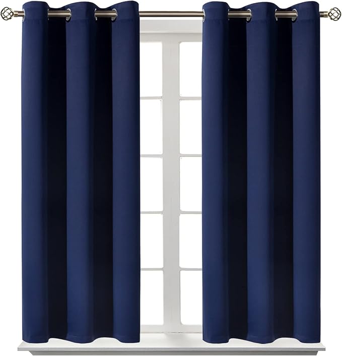 BGment Blackout Curtains for Bedroom - Grommet Thermal Insulated Room Darkening Curtains for Living Room, Set of 2 Panels (38 x 54 Inch, Navy Blue) | Grommet top, Blackout, Room Darkening, Sunblock, Thermal Insulated, Window Drapes for Kitchen, 38x54 Inch