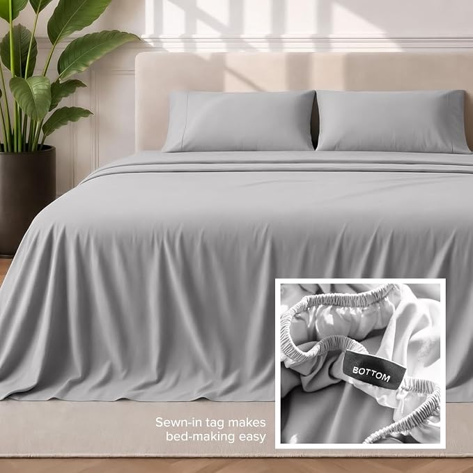 Bare Home Cal King Sheet Set - 1800 Ultra-Soft (Cal King, Light Grey) | Deep Pockets 6 to 15 Inches, Breathable, Hypoallergenic, Hotel Luxury, Easy Fit, Soft, All-Season