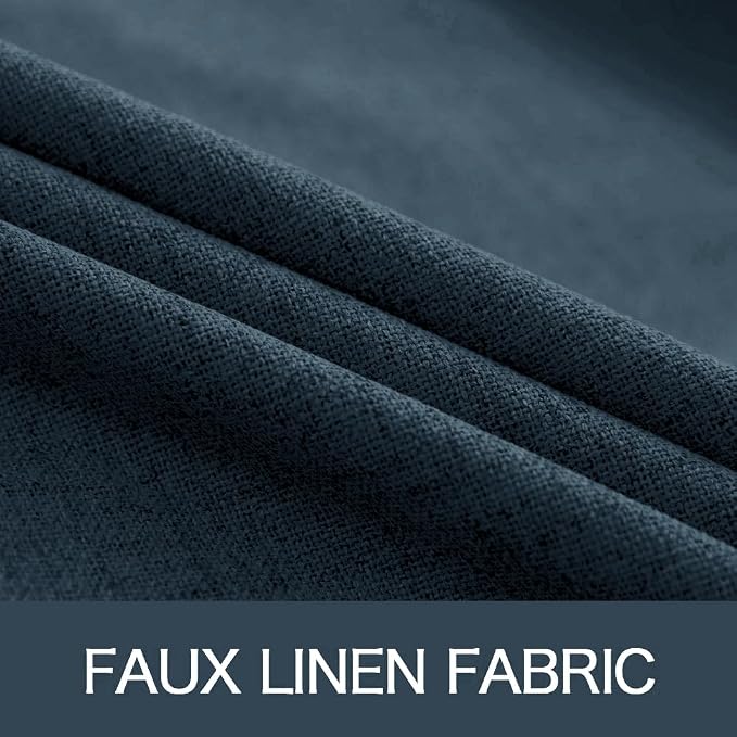 MIULEE 100% Blackout Linen Curtains for Bedroom 52x45 Inches Navy | Room Darkening, Light Blocking, Thermal Insulated, Grommet Top, Linen Textured, Window Curtains for Living Room, 2 Panels