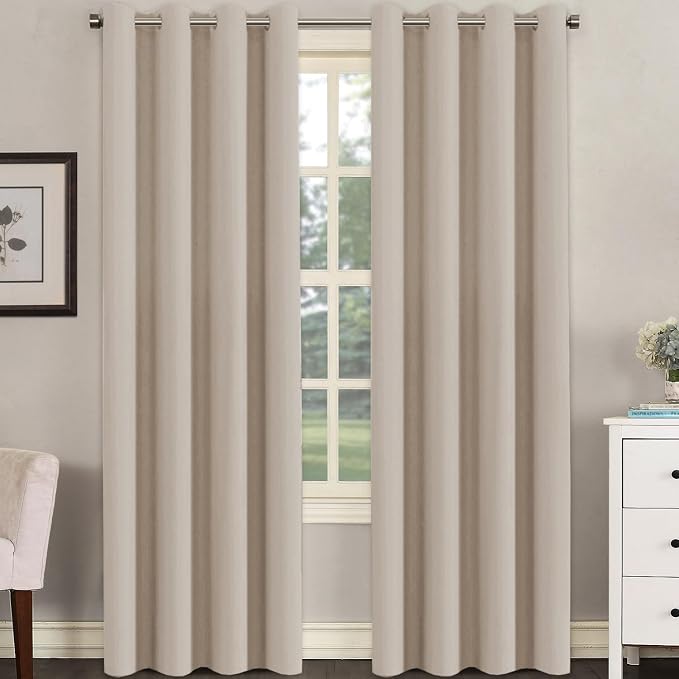 H.VERSAILTEX Blackout Curtain for Living Room Thermal Insulated Window Treatment Curtain Extra Long 96 inch Length Energy Saving Solid Grommet Top Blackout Drape, One Panel, Fog, 52" W x 96" L
