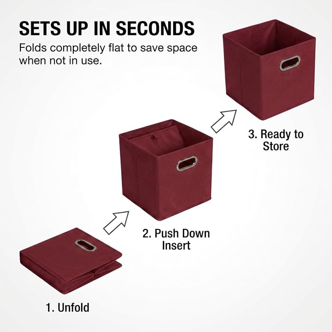 Household Essentials Fabric Storage Bins 6 Piece Set, Burgundy