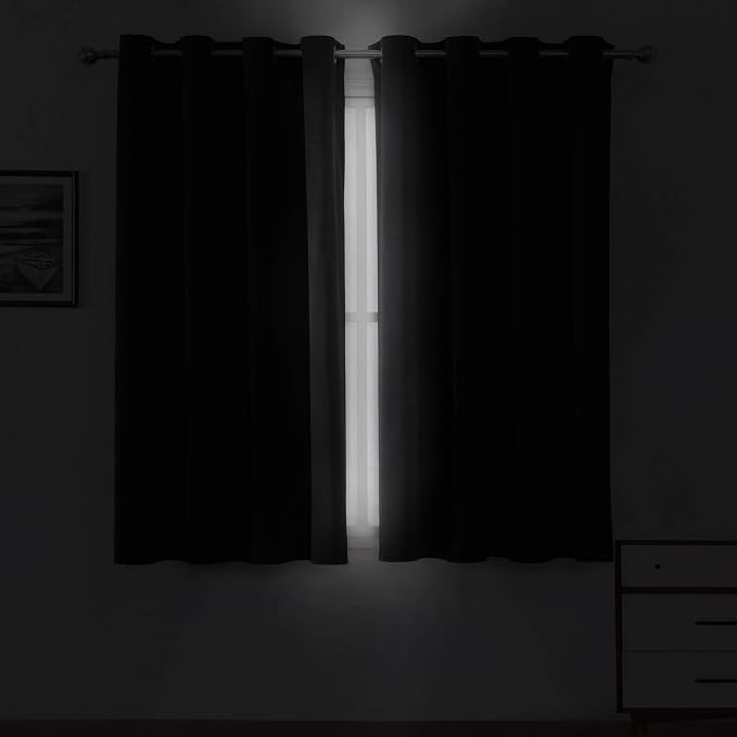 Black Blackout Curtains 52 x 63 Inch Length/Set of 2 Curtain Panels/Thermal Insulated Room Darkening Curtains for Bedroom and Living Room