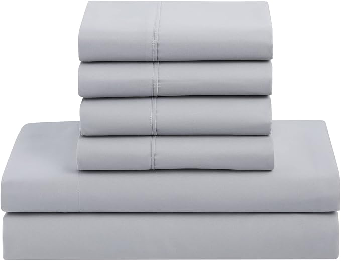 King Size Comforter Set with Sheets - 7-Piece Bedding Collection - 1 Comforter, 1 Fitted Sheet, 1 Flat, 4 Pillowcases - Deep Pocket - Soft & Breathable Premium Quality - Ideal for All Seasons, Silver