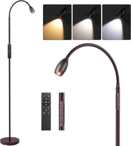 Reading Floor Lamp, 72" LED Dimmable Lamp with Gooseneck,Zoomable Spotlight | Adjustable Color Beam Standing Lamp, Touch & Remote Control, Task Craft, Sewing, Bedroom Living Room,Office,Oil-Rubbed Bronze