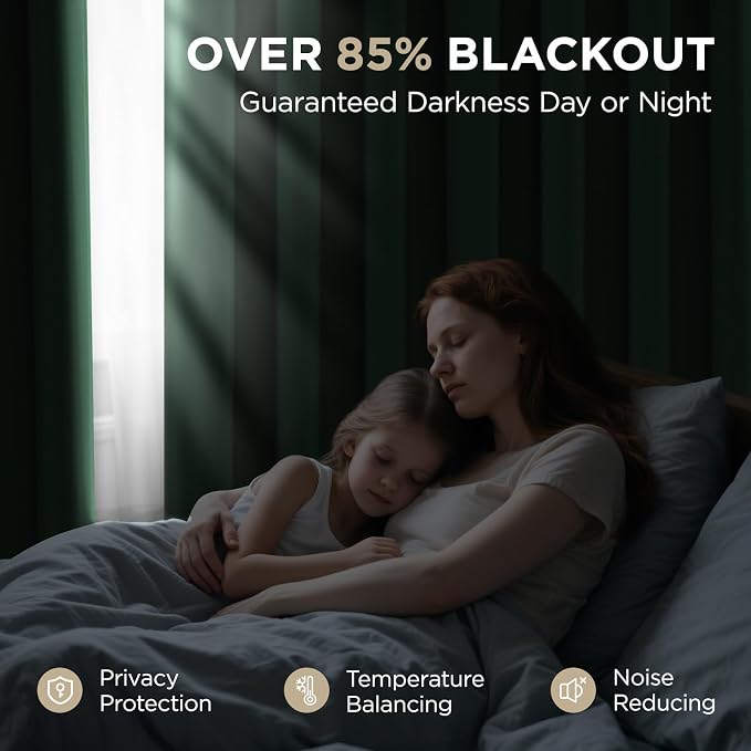 Joydeco Blackout Curtains 84 Inchs Long 52 Wide Black Out Curtains 2 Panels, Thermal Insulated Long Curtain& Drapes Room Darkening Grommet Drapes for Living Bedroom Window (W52 x L84 Inch, Dark Green)