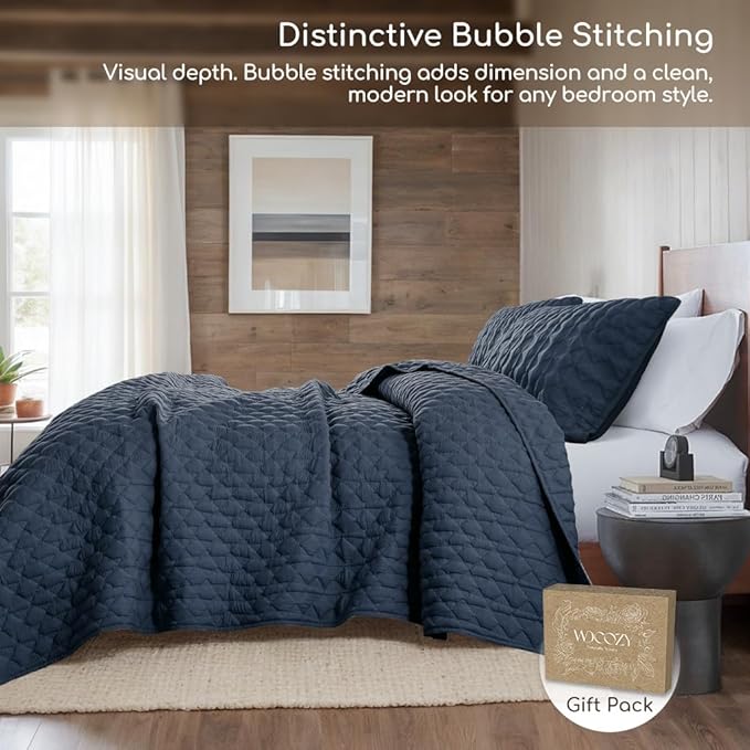 WDCOZY Navy Blue Quilt King Size Bedding Sets with 2 Pillow Shams, Lightweight Soft Bedspread Coverlet, Quilted Blanket Thin Comforter Bed Cover, All Season Spring Summer, 3 Pieces, 104x90 inches