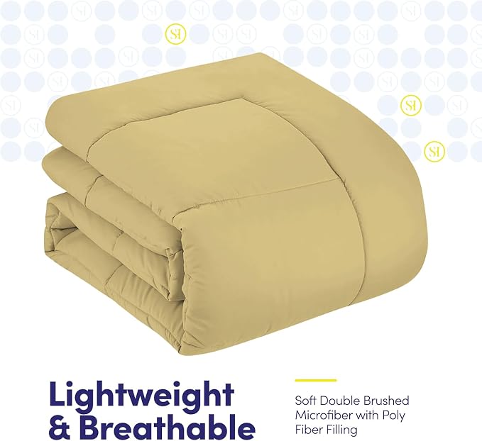 Sweet Home Collection 7 Piece Comforter Set Bag Solid Color All Season Soft Down Alternative Blanket & Luxurious Microfiber Bed Sheets, Camel, Twin XL