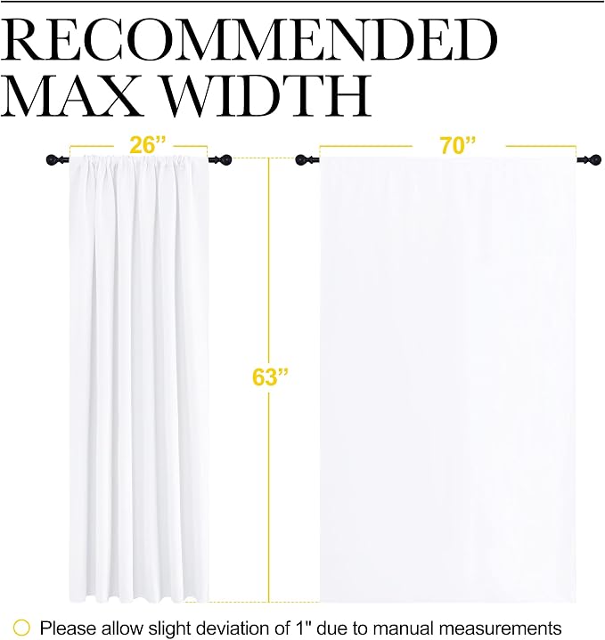 NICETOWN White Curtains, 50% Light Blocking Curtain Panels for Bedroom, Home Decoration Easy-Care Solid Rod Pocket Draperies/Drapes, Window Covering for Kitchen (2 Panels, 70 by 63, White)
