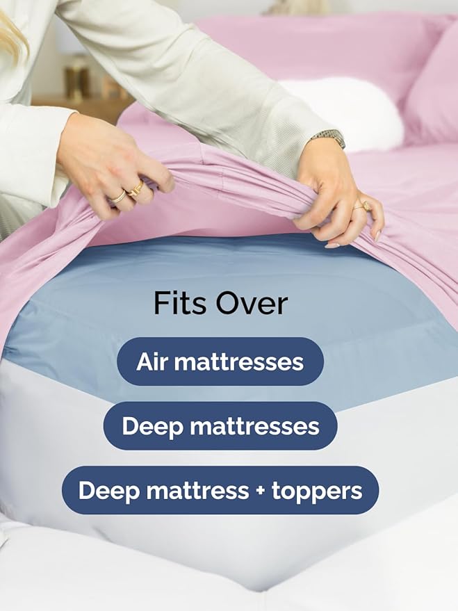 Extra Deep Queen Sheet Set - 4 Piece Breathable Cooling Sheets - Light Pink | Easily Fits 18 to 24 inch Mattress - Ultra Soft, Wrinkle & Fade Free with Extra Deep Pockets - Comfy Hotel Luxury Bedding