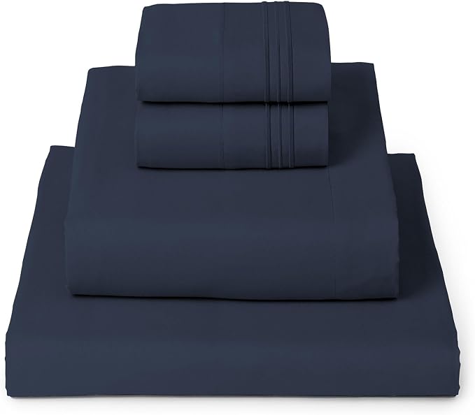 Mellanni Iconic 4-Piece, Ultra Soft Sheet Set (California King, Navy Blue) | 10M+ Sleepers. Lab-tested: Sleeps Cool, Stays Bright, Strong, Smooth. Good Housekeeping Best Bedding, 7 yrs running.