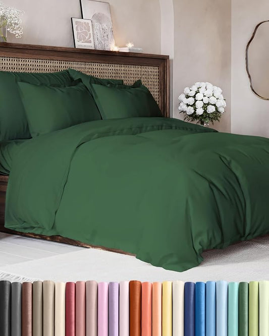 Duvet Cover Queen Size - 3 Piece with Zipper Closure - Emerald Green | Extra Soft, Breathable, Queen Duvet Cover 90" x 90" with 2 Pillow Shams, Zipper Closures & Ties, Women, Men, Kids & Teens