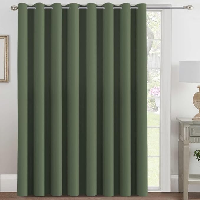 H.VERSAILTEX Blackout Patio Curtains 100 x 102 Inches for Sliding Door Extral Wide Blackout Curtain Panels Thermal Insulated Room Divider - Grommet Top, 8.5' Tall by 8.3' Wide - Bronze Green