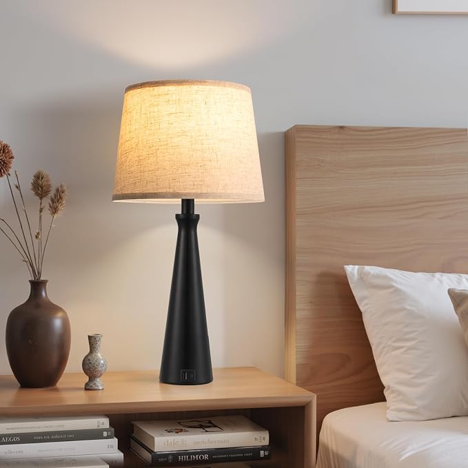 Modern Touch Lamps for Nightstand, 3 Way Dimmable Bedroom Lamp Set of 2 | USB C+A Charging Ports, Black Bedside Lamps for Bedroom, Living Room, End Table, Bed Side, LED Bulb Included