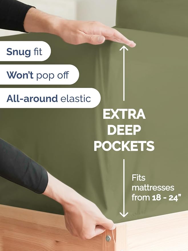 Extra Deep Split King Sheet Set - 7 Piece Breathable & Cooling - Sage Green | Hotel Luxury Bed Sheets Set, Easy & Secure Fit, Ultra-Soft, Wrinkle & Fade Free, Comfy Sheets Set with Extra Deep Pockets