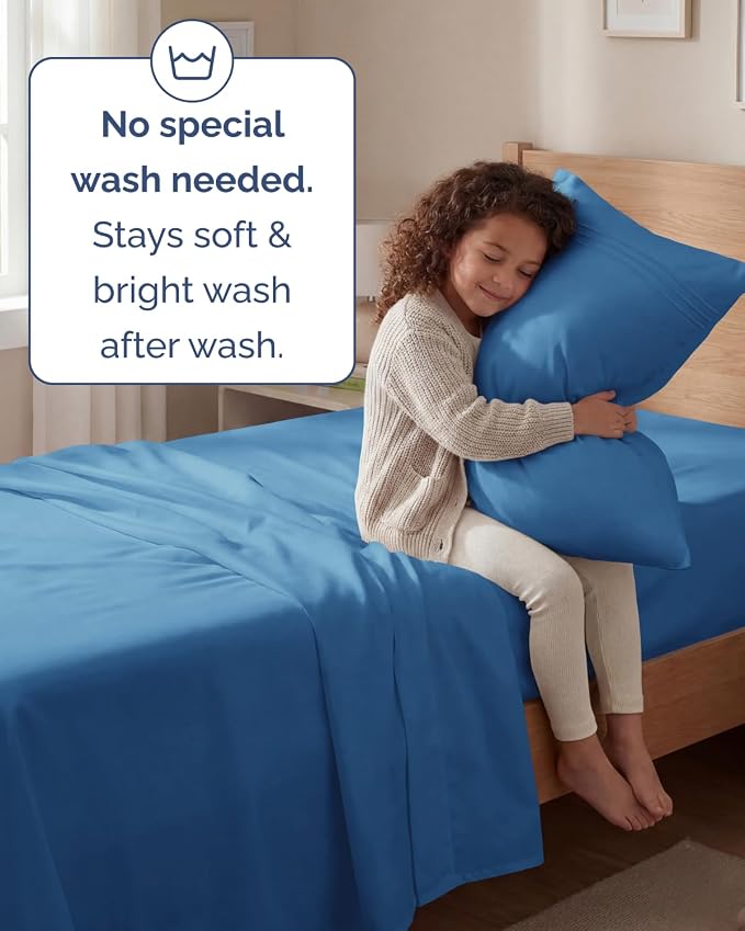 Twin Size 3 Piece Sheet Set - Breathable & Cooling Sheets - Denim Blue | Hotel Luxury Bed Sheets for Women & Men, Deep Pockets, Easy-Fit, Extra Soft and Wrinkle Free Sheets, Oeko-Tex Bed Sheet Set